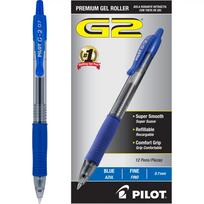 Pilot G2 Gel Roller Ball Blue Dozen Pen, Retractable, Refillable, Ink, 0.7mm Fine, (item) mėlyna