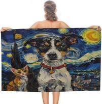 Mid Century Oil Painting Cats Dogs Sand Free Beach Towel Modern Abstract Moon Painting Farm Animal Outdoor Bath Towel Shower W40*H60(CM)