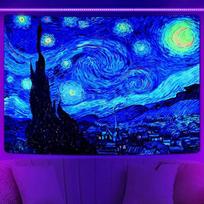 Blacklight Galaxy Moon Gobelenas Trippy Plant Gėlėtas UV Reaktyvus Neonas Mountain Mountain Miško psichodelinis sienų gobelenas kambario dekoravimui 95x73cm