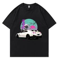 Pradiniai D marškinėliai Oversize Unisex marškinėliai Vasaros unisex Hip Hop Juokingi GTR Vaporwave JDM Car Print Harajuku marškinėliai Kasdieniai viršutiniai marškinėliai L