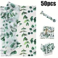 50 vnt. eukalipto dovanų vyniojimo popierinių servetėlių - permatomos, perdirbamos, su prašmatniu botaniniu dizainu. Idealiai tinka vestuvėms ir gimtadieniams, 50pcs