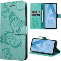 Protective Case - BOOLING - for Samsung Galaxy A52s 5G - Butterfly Pattern - Green Synthetic Leather - Semi-rigid žalia