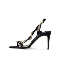 Madingas Žvaigždės stilius Prabangūs Cirkonio Gyvatės Susukta Dekoracija Moteriškos Gladiatoriaus Sandalai Madingi Velūriniai Aukštakulniai Slingback'ai Vasaros Avalynė 35 black