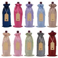 10Pcs Rustic Jute Burlap Wine Bags Drawstring Wine Bottle Covers Reusable Bottle Wrap Gift Package Wine Bags 15*35Cm Other