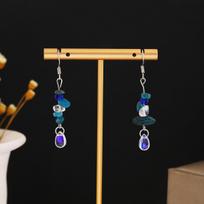 Summer High-End Irregular Blue Gravel Earrings, Small And Fresh Design Beaded Water Drop Earrings Female