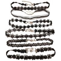 Punk Lace Embroidered Women Bracelet Choker Necklace Gothic Jewelry Set Gift 6pcs juoda