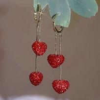 Exquisite Full Rhinestone Red Love Heart Drop Earrings For Women Luxury Shiny Zircon Tassel Long Earring Daily Party Zircon