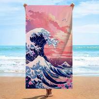 1pc Multiple Sizes Japanese Great Wave Off Kanagawa Beach Towel - Oversized Bath & Towel with Sakura Cherry Blossoms, Soft Quick W40*H60(CM)