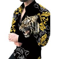 Vyriški „Flower Tiger“ marškinėliai ilgomis rankovėmis su 3D spausdinimu S pilka