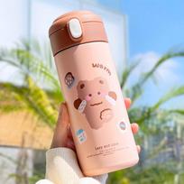 380 ML Kawaii Meškiuko Termosas Vaikams Mergaitėms Į Mokyklą Moterims Nerūdijančio Plieno Izoliuotas Puodelis Su Šiaudeliu Mielos Terminės Vandens Butelės 301-400ml