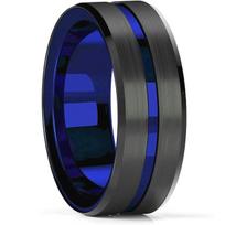 8MM Juodo Nerūdijančio Plieno Vyriški Vestuviniai Plieniniai Žiedai Juodi Mėlyni Raudoni Auksiniai Su Grioveliu Nulenktu Kraštu Juodi Šlifuoti Žiedai Vyriškas Vestuvinis Žiedas 7
