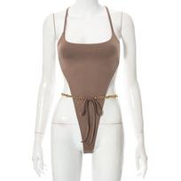 Spring and summer European and American sexy women's suspender strap jumpsuit top solid color spicy girl outfit S