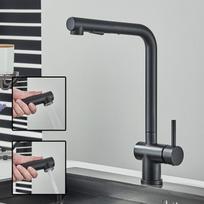 Nerūdijančio plieno ištraukiamas virtuvės kriauklės maišytuvas maišytuvas su purkštuvu viena rankena juoda