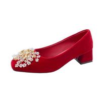 Fashion Luxury Women's Heels Sexy Red Square with Rhinestone Wedding Shoes Office Party Pump Designer Fashion Single Shoes 35 raudona