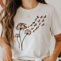 Pure Cotton Unisex's Funny Dandelion Dachshund Kawaii Style Cartoon Pattern Short Sleeved Unisex's T-shirt Top L
