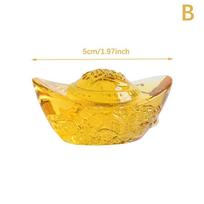 1Pcs Chinese Style Citrine Ingot Gold Crystal Glass Colored Glaze Wealth Money Feng Shui Craft Figurines Home Decor