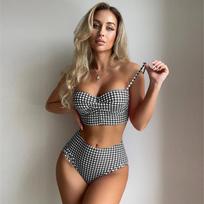 Moteriškas bikinis seksualus maudymosi kostiumėlis aukštu juosmeniu paplūdimio maudymosi kostiumėlis Push Up moteriškas vasaros maudymosi kostiumėlis L juoda