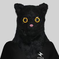 Žaisminga katė miela galvos kaukė su judančiu žandikauliu smagioms šventėms Pure Black