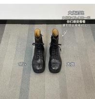 Cowhide version~ New leather old mid-tube locomotive Martin boots women's Maillard thick-soled thick-heeled short boots knight boots 35 juoda