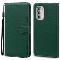 Skirta Motorola G51 5G dėklas Odinis atverčiamas piniginės tipo dėklas Skirta Moto G51 5G dėklas Minkšto silikono dėklas Skirta Motorola G51 5G dėklas Fundas For Motorola G51 5G tamsiai žalia spalva