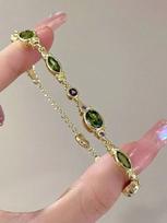Olive Green Artificial Crystal Bracelet, Artificial Peridot Bracelet, Birthstone Bracelet, The Perfect Gift For Her. brown