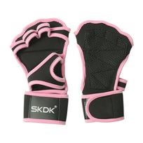 Workout Gloves With Wrist Wraps Anti-Slip Silicone Palm Protection Weight Lifting Fitness Gym Gloves Pink Color For Women M