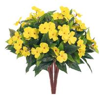 2 dirbtinių Impatiens Balsamina gėlių pakuotė Realistiški gėlių kompozicijos Šilkiniai koteliai stalviršio dekoracijoms geltona