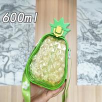 Mielas ananaso formos plastikinis vandens buteliukas su šiaudeliu Kawaii Vaikams Neperšlampamas gėrimo buteliukas Sporto salė Lauko sportas Virdulys 600ml tamsiai žalia spalva