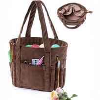 Large Capacity Crochet Yarn Storage Bag Multiple Pockets Corduroy Material Yarn Bag Organizer Washable Craft Storage kava