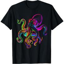 Funny octopus sea monster krakens Jellyfishes sea animals T-Shirt S juoda