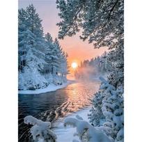 Winter Sunset Landscape Diamond Painting Art Set, 5D Landscape Craft DIY Rhinestone Gemstone Crafts Decoration Home Wall Gifts Round 20x30cm