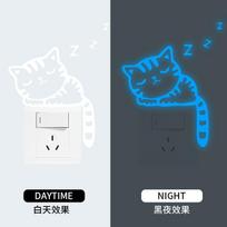Glow in The Dark Cat Wall Stickers Cute Cartoon Light Switch Decals for Kids Bedroom Living Room