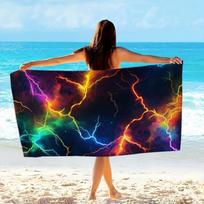 1pc Lightning Beach Towel Soft Microfiber Fabric Bath Towels Unisex Oversized Towel with Vibrant Neon Lightning Bolt Pattern for W40*H60(CM)