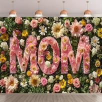 2D Floral MOM Flat Printing Backdrop for Mother's Day & Birthday Photoshoot 47.2x31.5inch/120*80cm