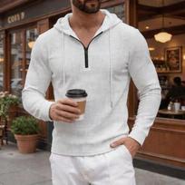 Mens Casual Waffle Knit Half Zip Hoodie S balta