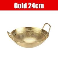 Stainless Steel Nonstick Wok Grilling Pans with Double Handles Round Frying Bowl Gold Plates Dish for Home Camping