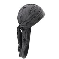 New Punk Style Cotton Durag Headband Elastic Knit Fabric Long Tail Pirate Cap for Men Cycling Head Scarf One Size tamsiai pilka spalva