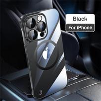 Skirtas iPhone 14 13 12 Pro Plus Max belaidžiam įkrovimui Skaidrus plonas kompiuterio dangtelis, rėmelis Magnetinis, skirtas Magsafe plonam telefono dėklui iPhone 14 Pro Max juoda