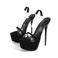 Eilyken dizaino stiliaus PVC skaidrūs aukštakulniai moteriški sandalai Seksualūs peep Toe Stripper Party Batai Vasariniai platforminiai pompos 34 juoda