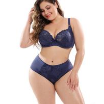 Plus Floral Lace Underwire apatinio trikotažo rinkinys Permatomas liemenėlės kostiumas Sexy EF Cup Thin Bralette Invisible Liemenėlė 46/105F mėlyna