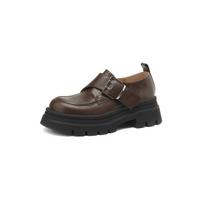 Krazing Pot Full Grain Leather Round Toe Med Heels Autumn Summer Shoesl Buckle Women Leisure British School Pumps 34 ruda