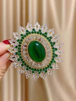 Luxurious Cubic Zirconia Brooch Palace Style Emerald High-End And Elegant Women's Pin Cheongsam Jacket Matching