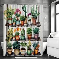 Tropical Cactus Leaf Succulents Greenhouse Flower Plants Potted Plants Shower Curtain, Bathroom Decorative Shower Curtain, Water W90XH180cm