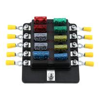 10 vietų peiliukų saugiklių dėžutė Laikikliai su raudonu LED indikatoriumi 10 vnt. saugiklių 10 vnt. gnybtai Automobiliui, Valtis, Jūrų, Kemperiui