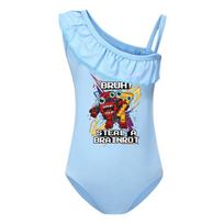 5227 Kids Girls Cartoon Steal a Brainrot 67 Six Seven Print Ruffle Swimsuit Swimming One-piece Bodysuit Swimwear 100cm
