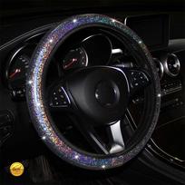 A flash PU leather flash gold leather steering wheel cover without inner ring fits 14.5-15 inch steering wheel cover raudona