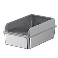 Stainless steel cat litter box with high fence, extra large size, anti-splash feature, deep semi-enclosed cat toilet, anti-slip coating