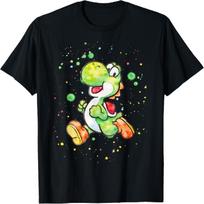 Super Mario Yoshi Watercolor Splatter Portrait T-Shirt S įvairiaspalvis