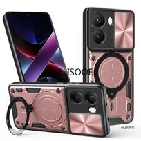 Slide Camera Case for Xiaomi POCO X7 Pro 5G Case Armor Magnetic Ring Stand Protection Phone Cover for POCO X7 Pro Capa for POCO X7 Pro 5G rožinio aukso spalvos