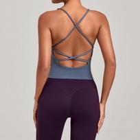 Cross-Strap Quick-Dry Yoga Vest: Versatile Running Sports Top with Stylish Back Design Large pilkai mėlyna spalva